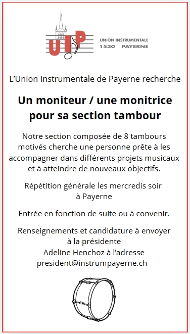 L&rsquo;Instrum cherche un moniteur / une monitrice pour sa section tambour
